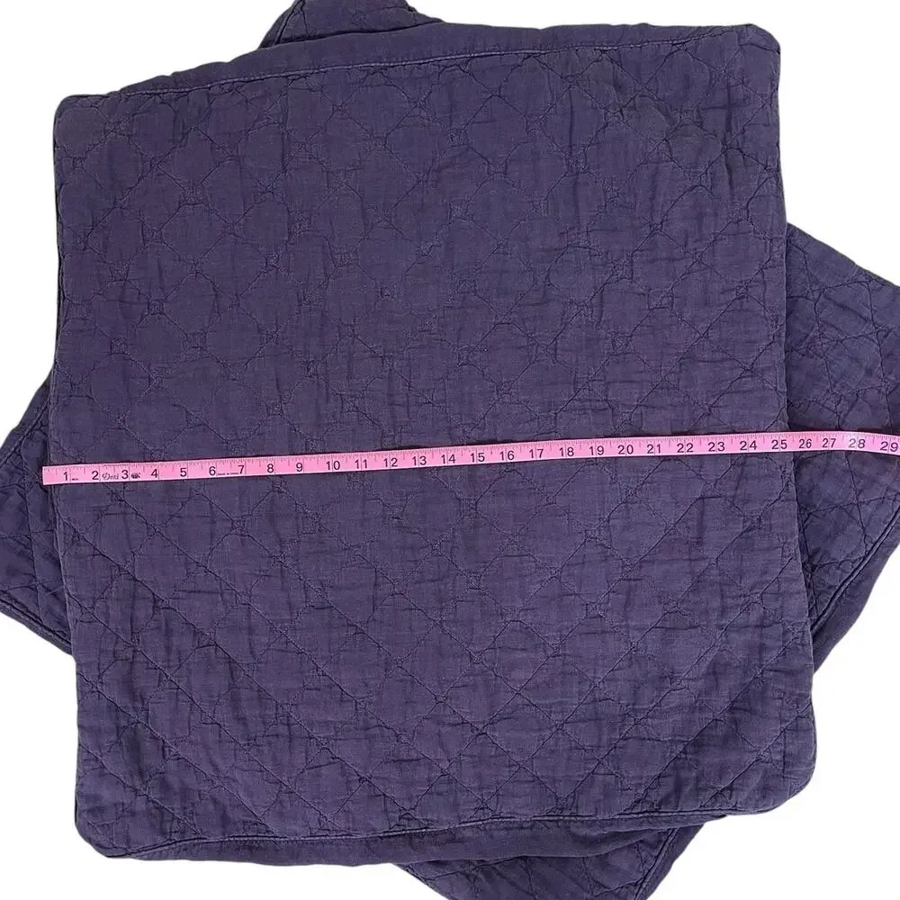 Restoration Hardware Set of 2 Quilted Linen Euro Pillow Shams STD 26x26 Purple